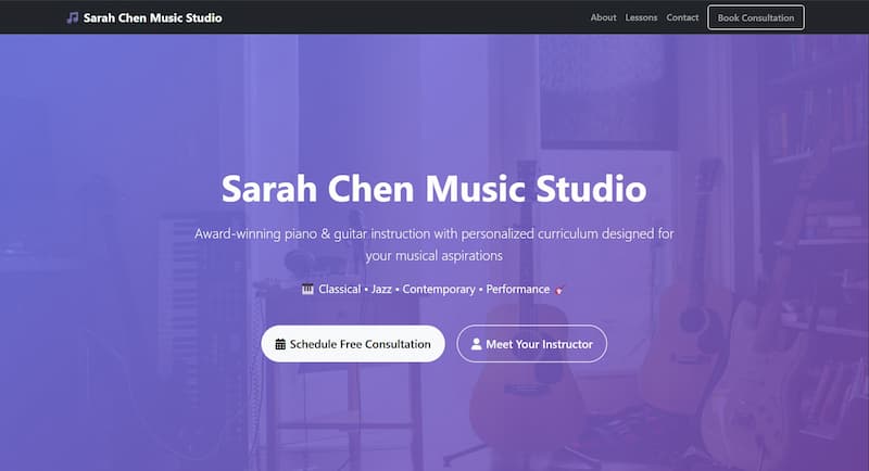 Music artist portfolio website with audio samples, tour dates, event calendar, and media gallery - entertainment web design