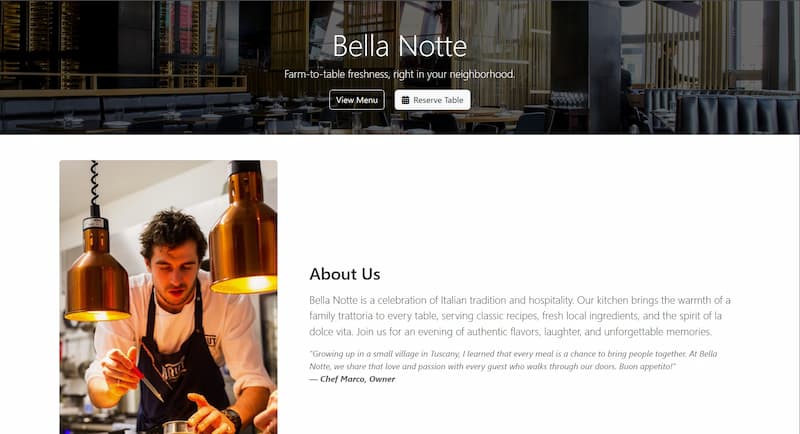 Professional restaurant website with online menu, location details, and reservation system - custom web design portfolio example